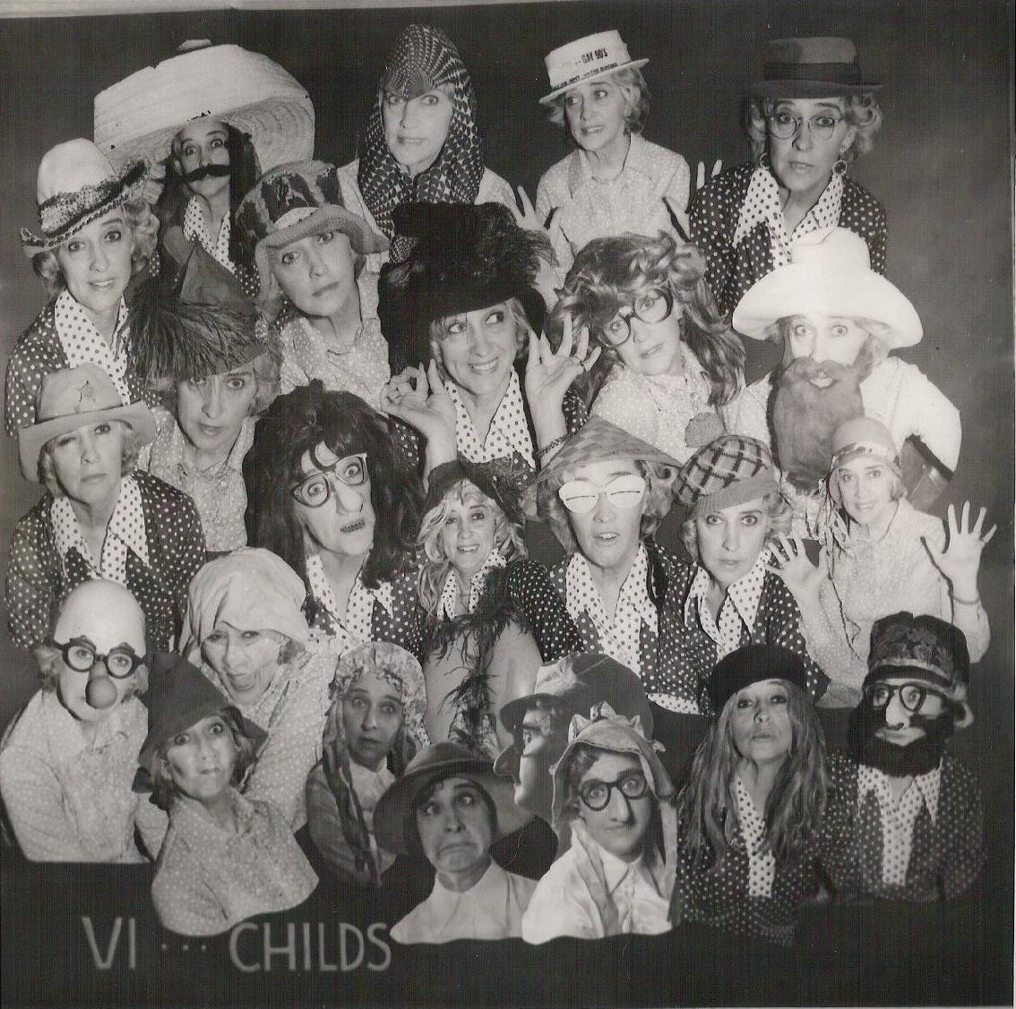 Composite sheet of Vi Childs in twenty-four different costumes and characters